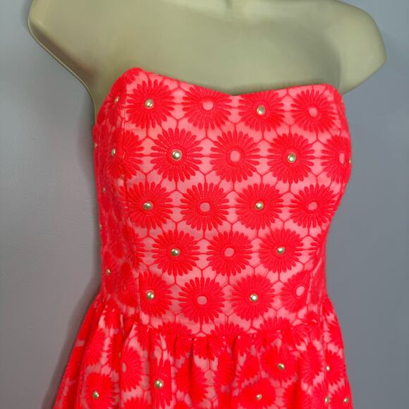Lilly Pulitzer Peyton Fiesta Pink Daisy Dress Pearls Sz 4 - Picture 3 of 14